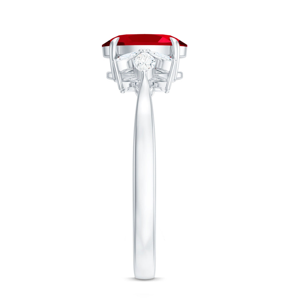 1.5 Carat Lab Created Ruby Oval Engagement Ring with Diamonds