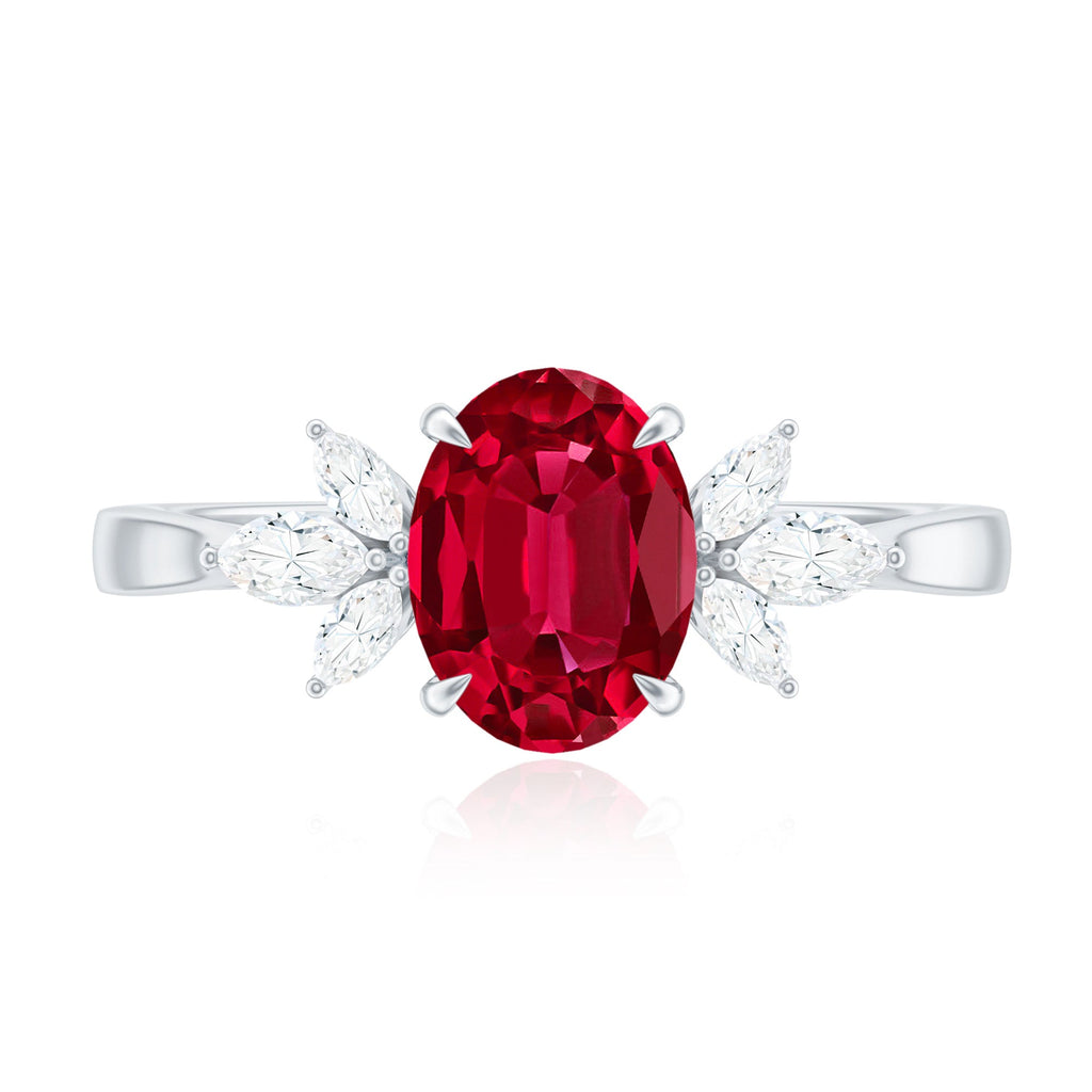 1.5 Carat Lab Created Ruby Oval Engagement Ring with Diamonds