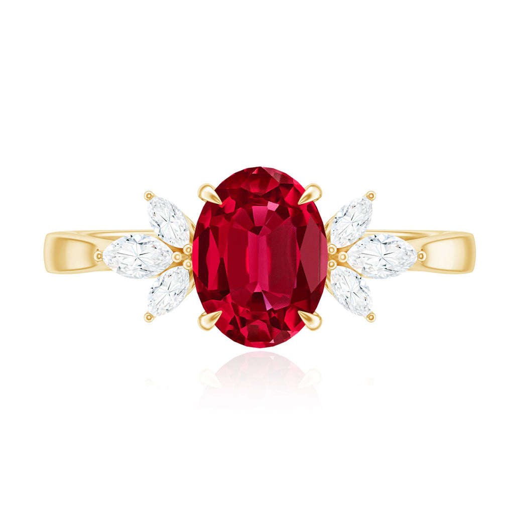 1.5 Carat Lab Created Ruby Oval Engagement Ring with Diamonds