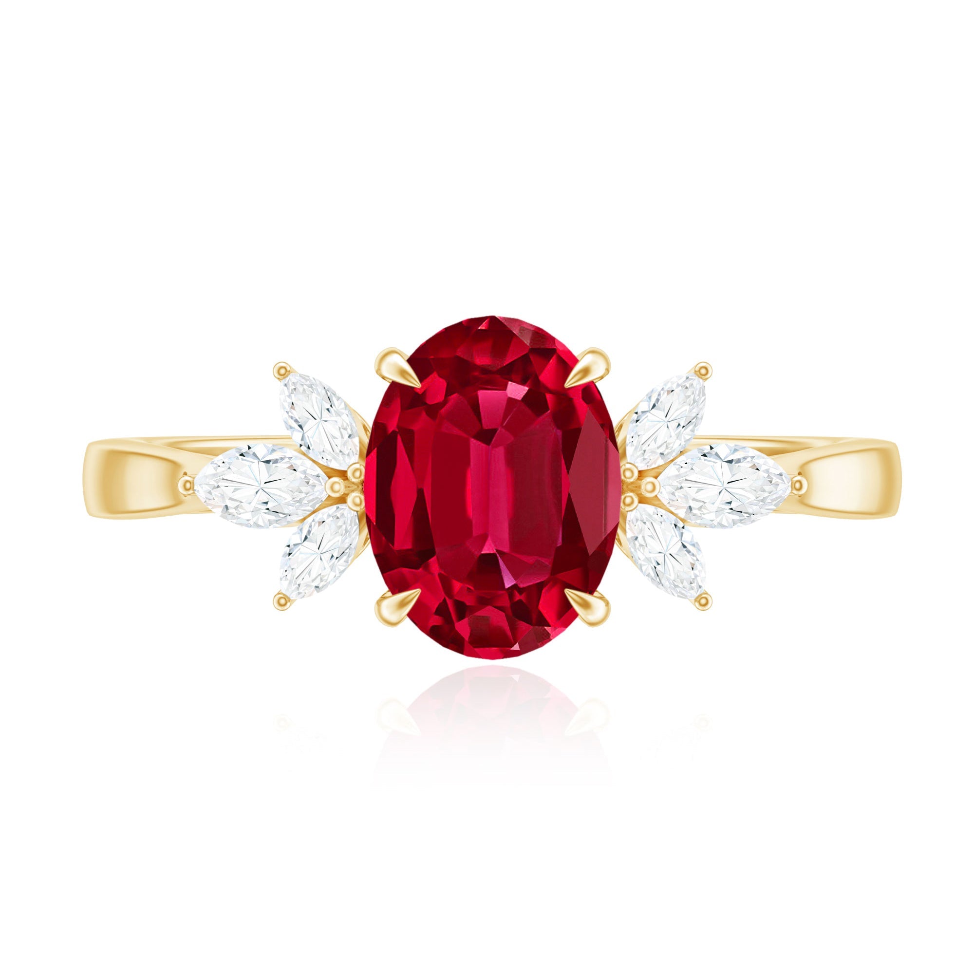 1.5 Carat Lab Created Ruby Oval Engagement Ring with Diamonds