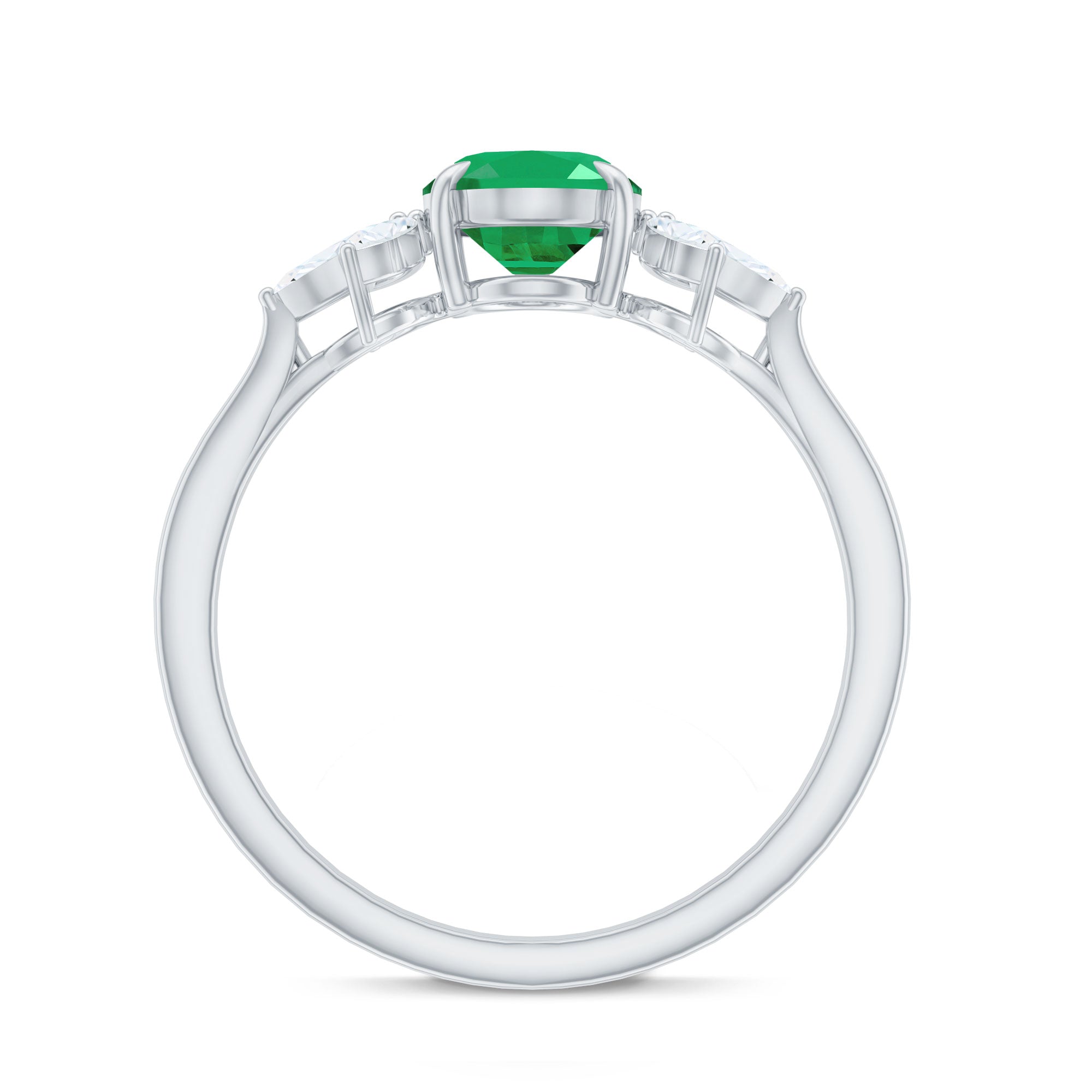 Natural 1.2 Carat Oval Emerald Engagement Ring with Diamond Trio