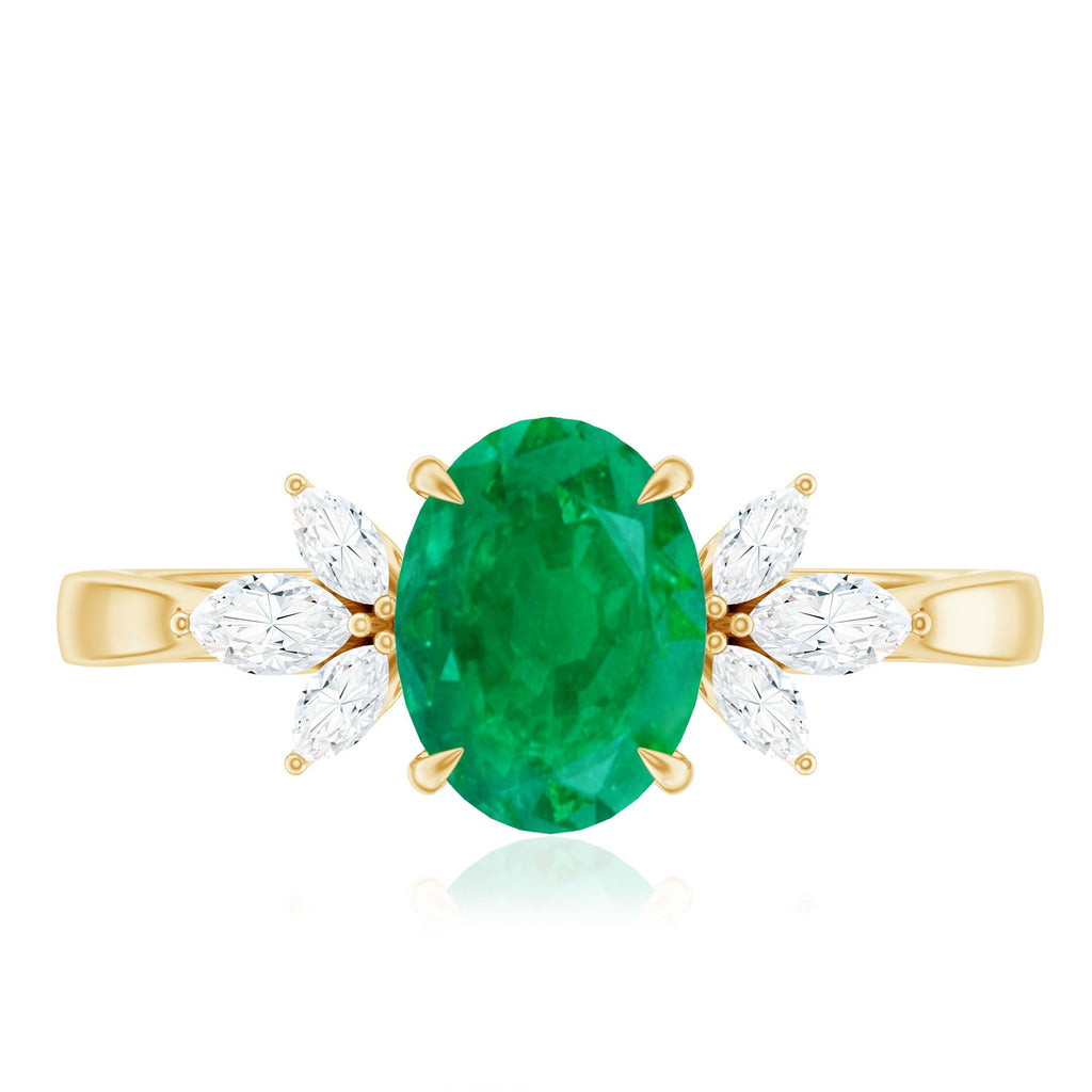 Natural 1.2 Carat Oval Emerald Engagement Ring with Diamond Trio