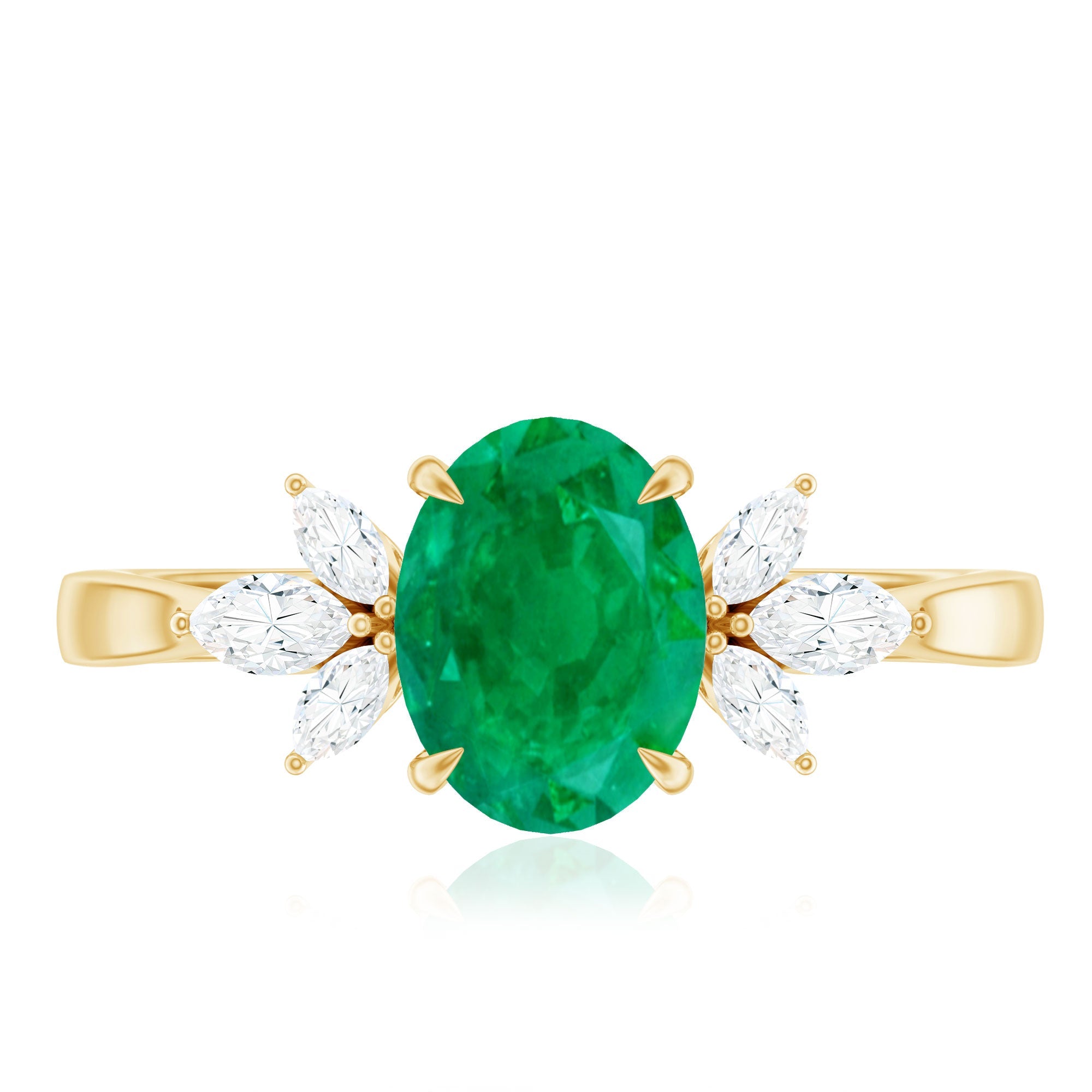 Natural 1.2 Carat Oval Emerald Engagement Ring with Diamond Trio