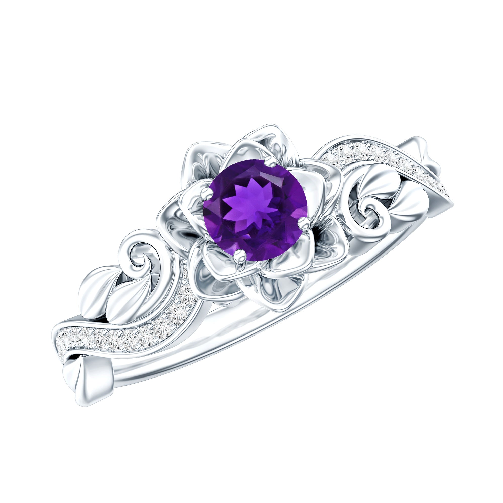 1/2 CT Floral Inspired Amethyst and Diamond Engagement Ring