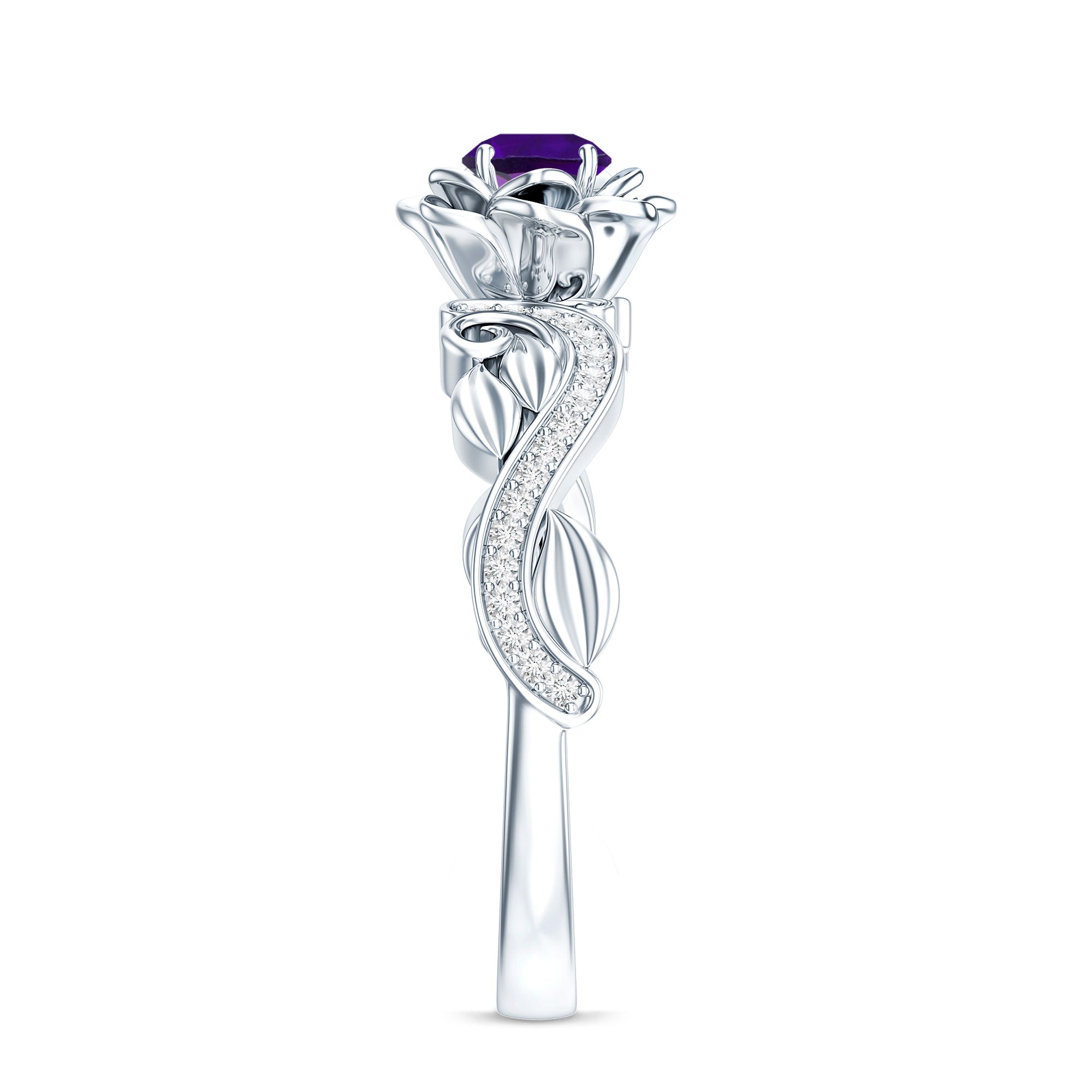 1/2 CT Floral Inspired Amethyst and Diamond Engagement Ring