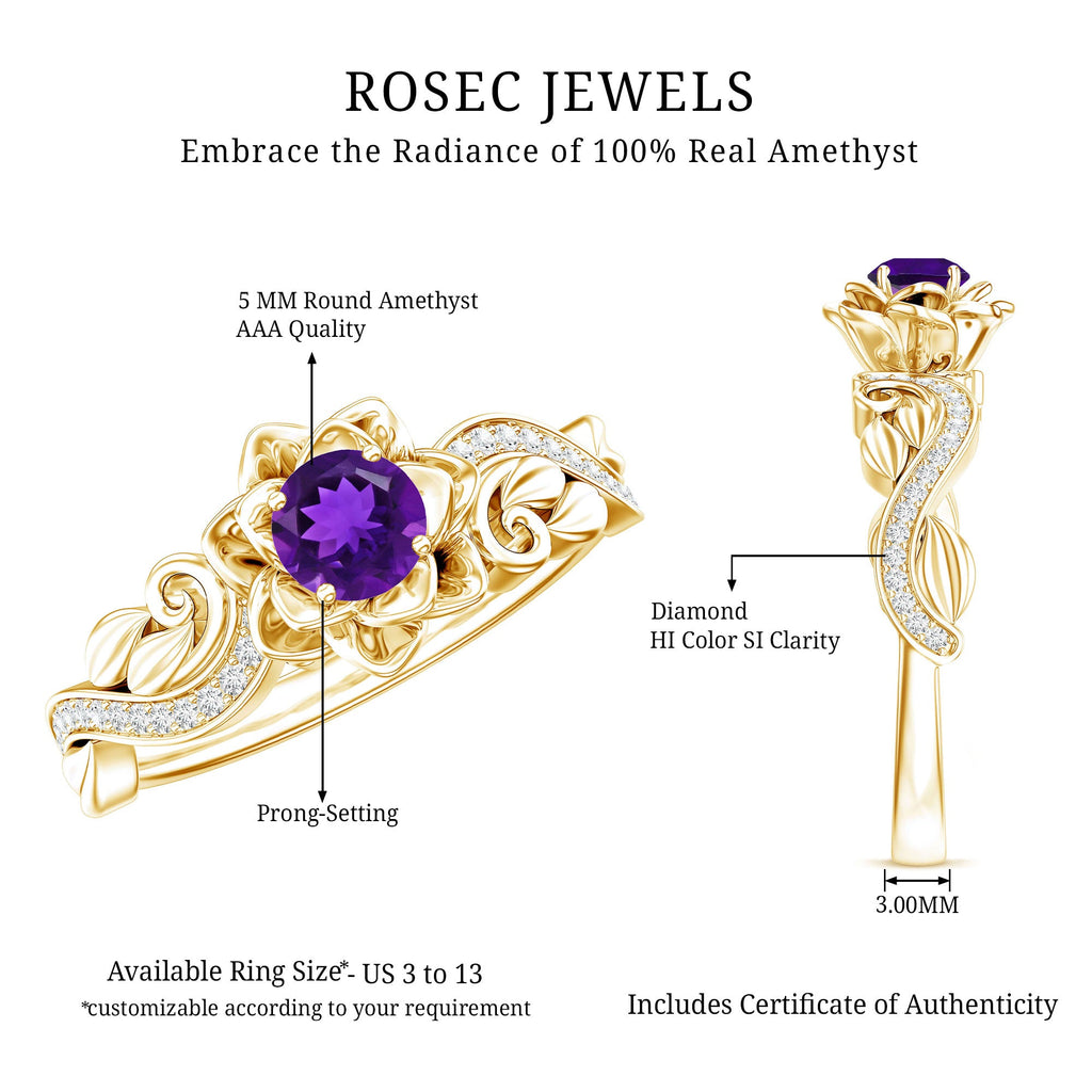 1/2 CT Floral Inspired Amethyst and Diamond Engagement Ring