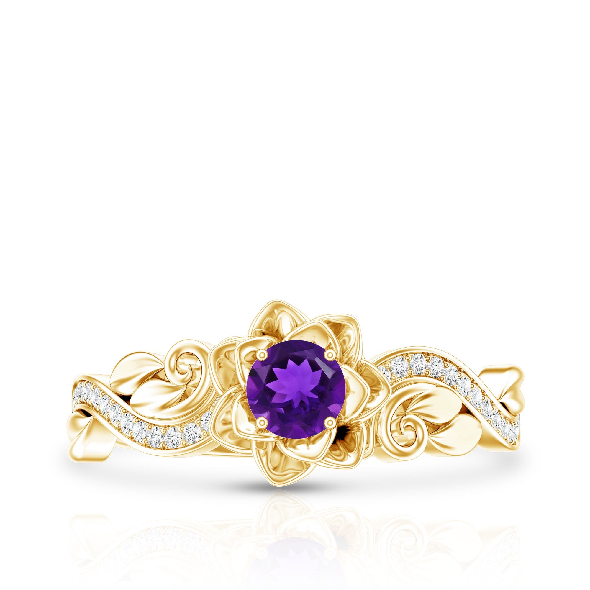1/2 CT Floral Inspired Amethyst and Diamond Engagement Ring