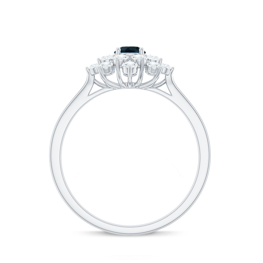 Genuine Round Cut London Blue Topaz Flower Engagement Ring with Diamonds