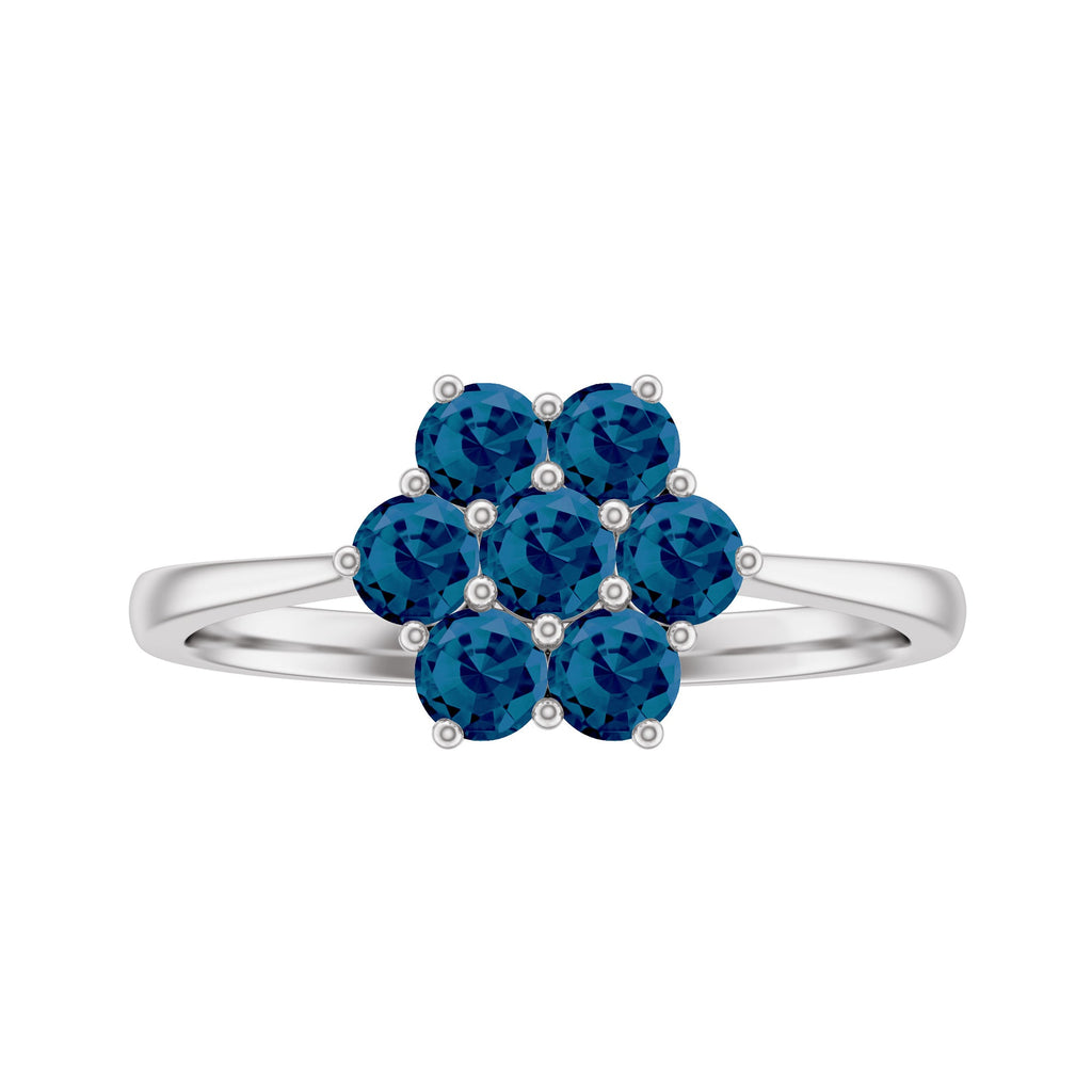 Genuine London Blue Topaz Flower Engagement Ring With Certificate
