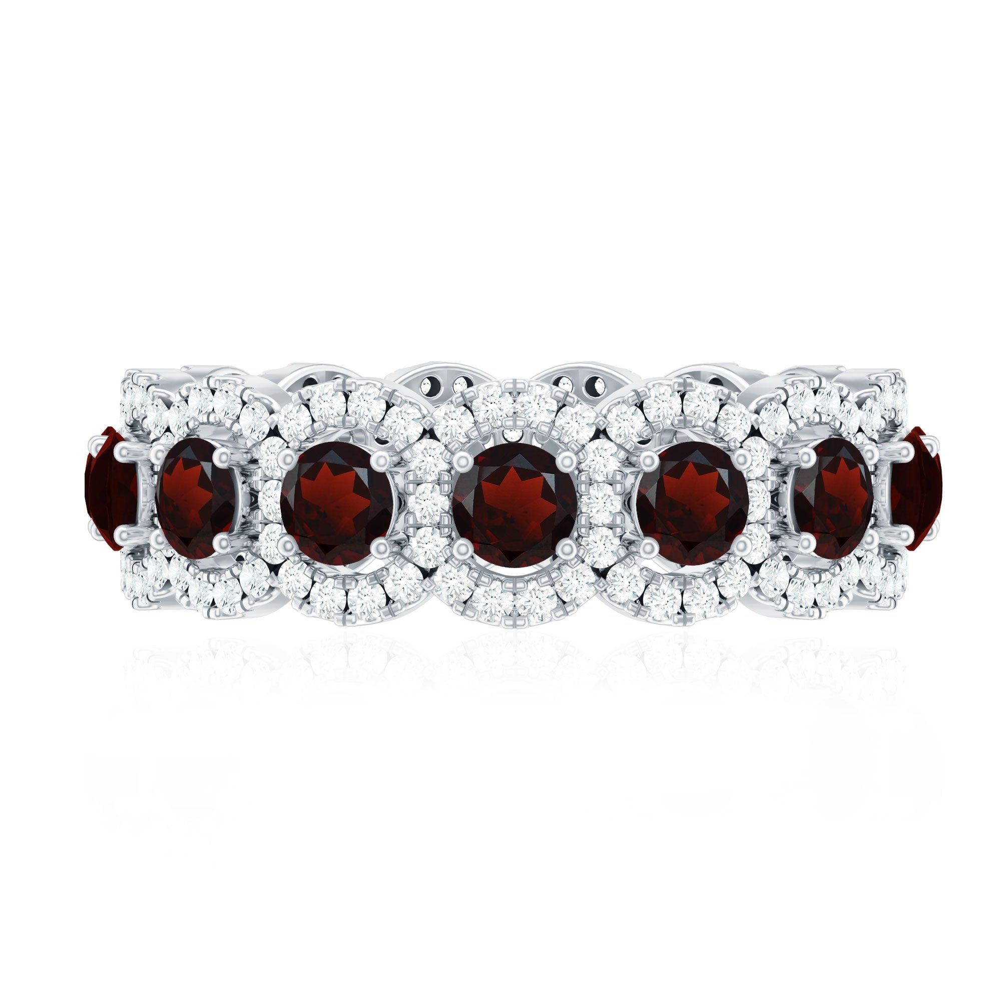 Genuine Garnet Eternity Wedding Band with Moissanite