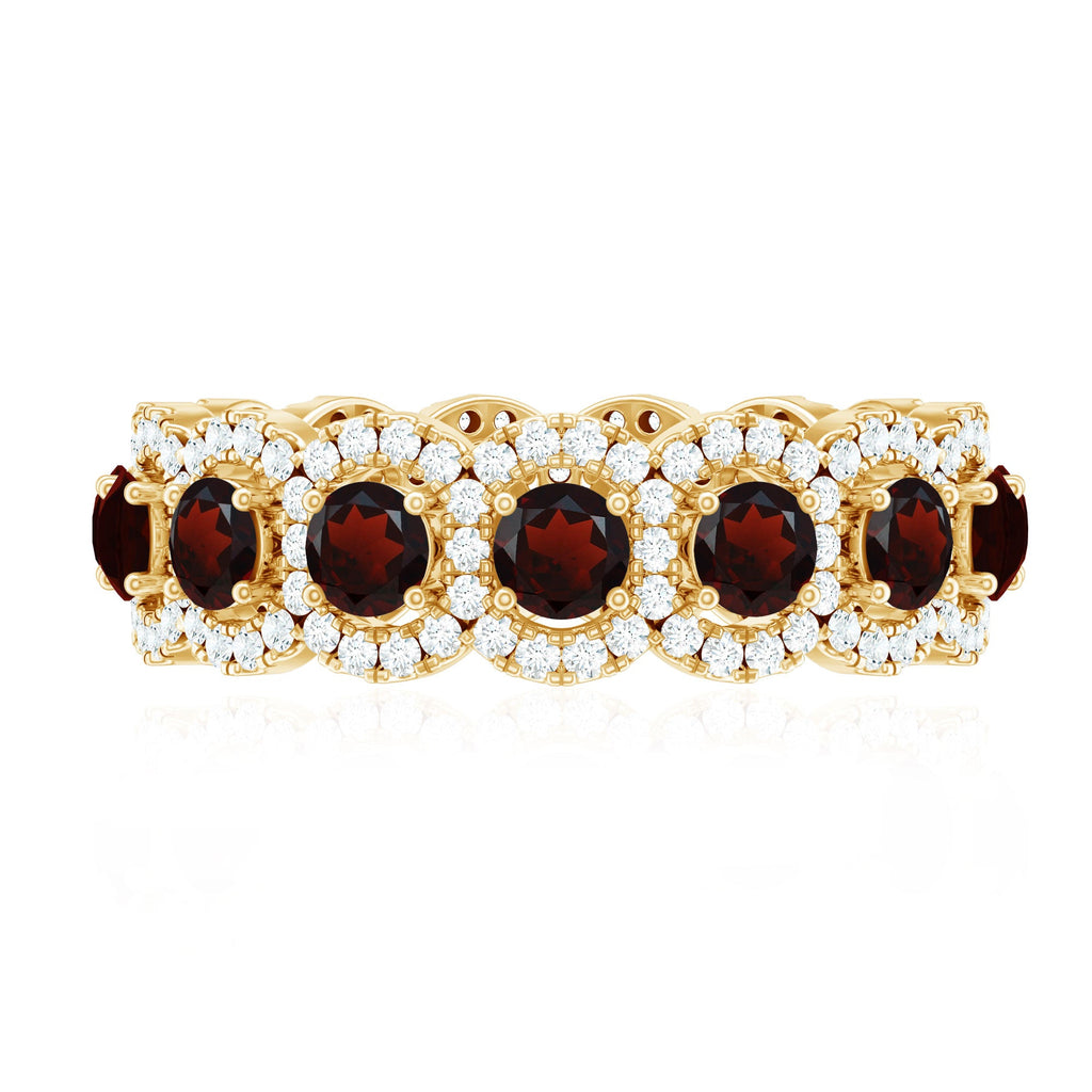 Genuine Garnet Eternity Wedding Band with Moissanite