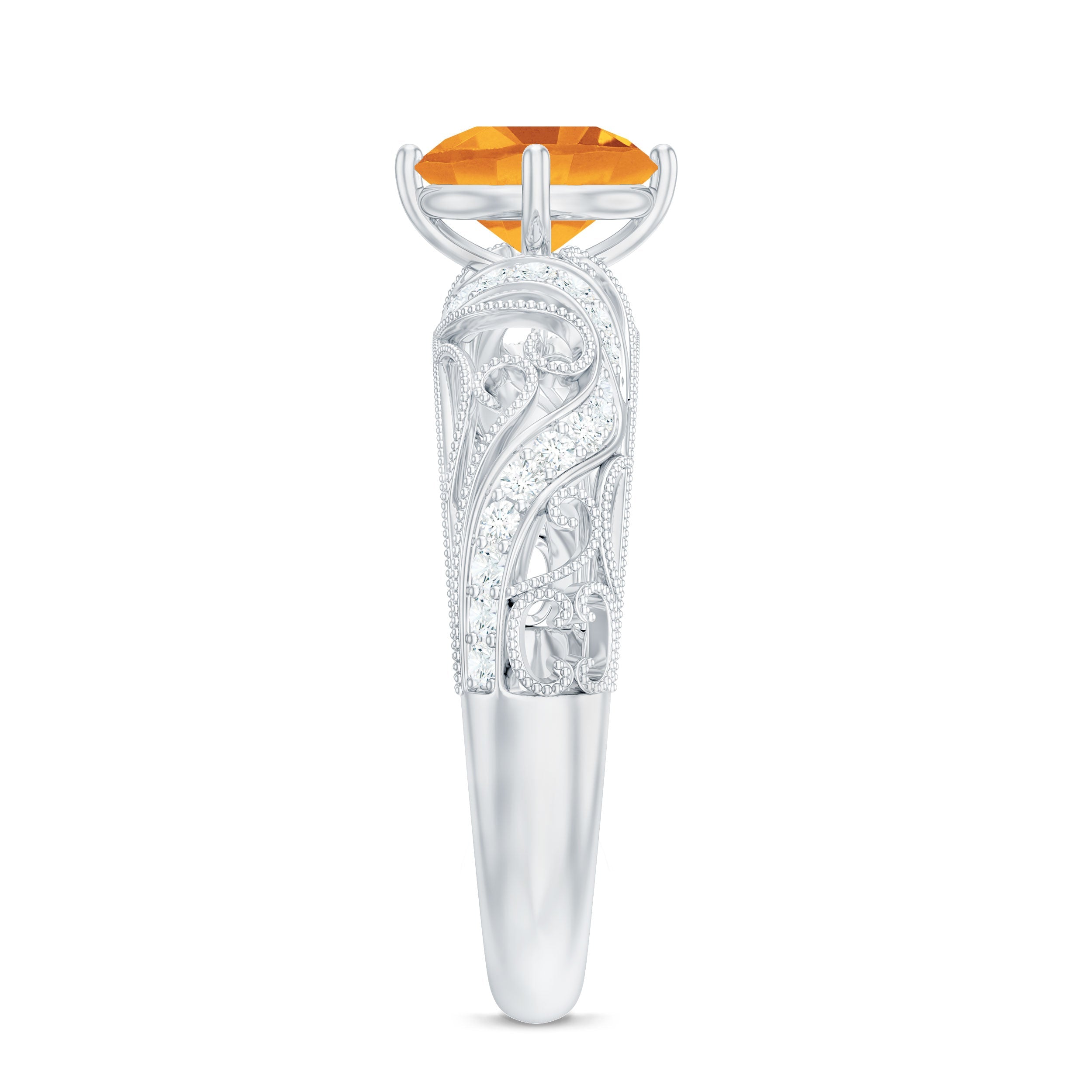 Genuine Citrine Vintage Looking Engagement Ring with Diamond