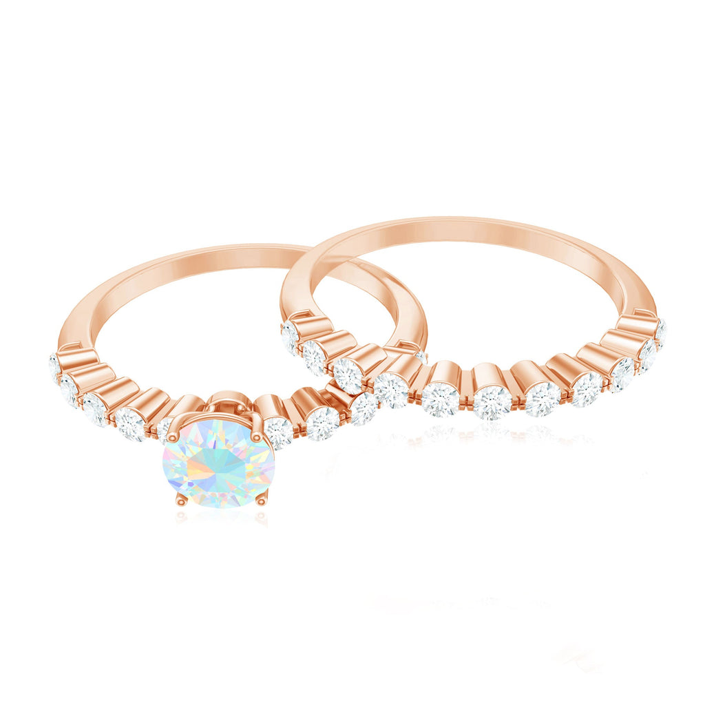 Certified Natural Ethiopian Opal Diamond Wedding Engagement Ring Set of 2