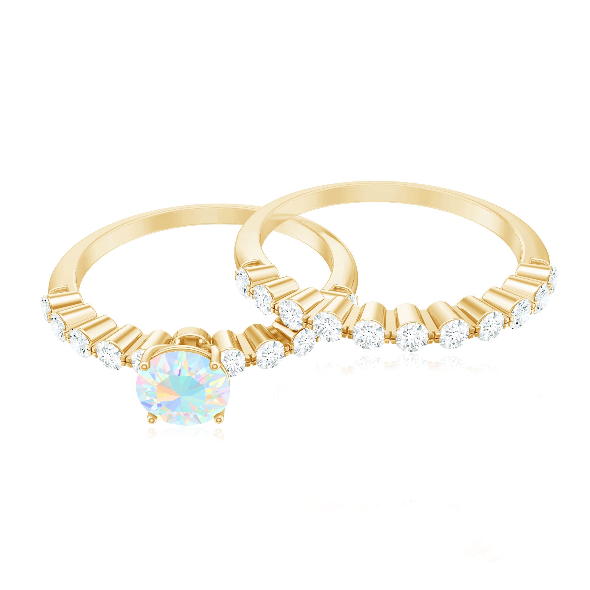 Certified Natural Ethiopian Opal Diamond Wedding Engagement Ring Set of 2