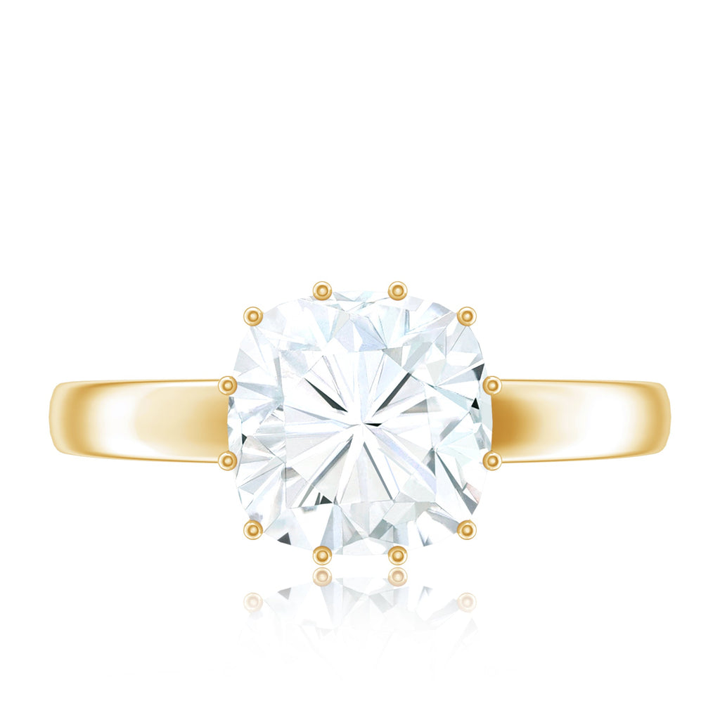 Certified 8 MM Cushion Cut Moissanite Solitaire Engagement Ring