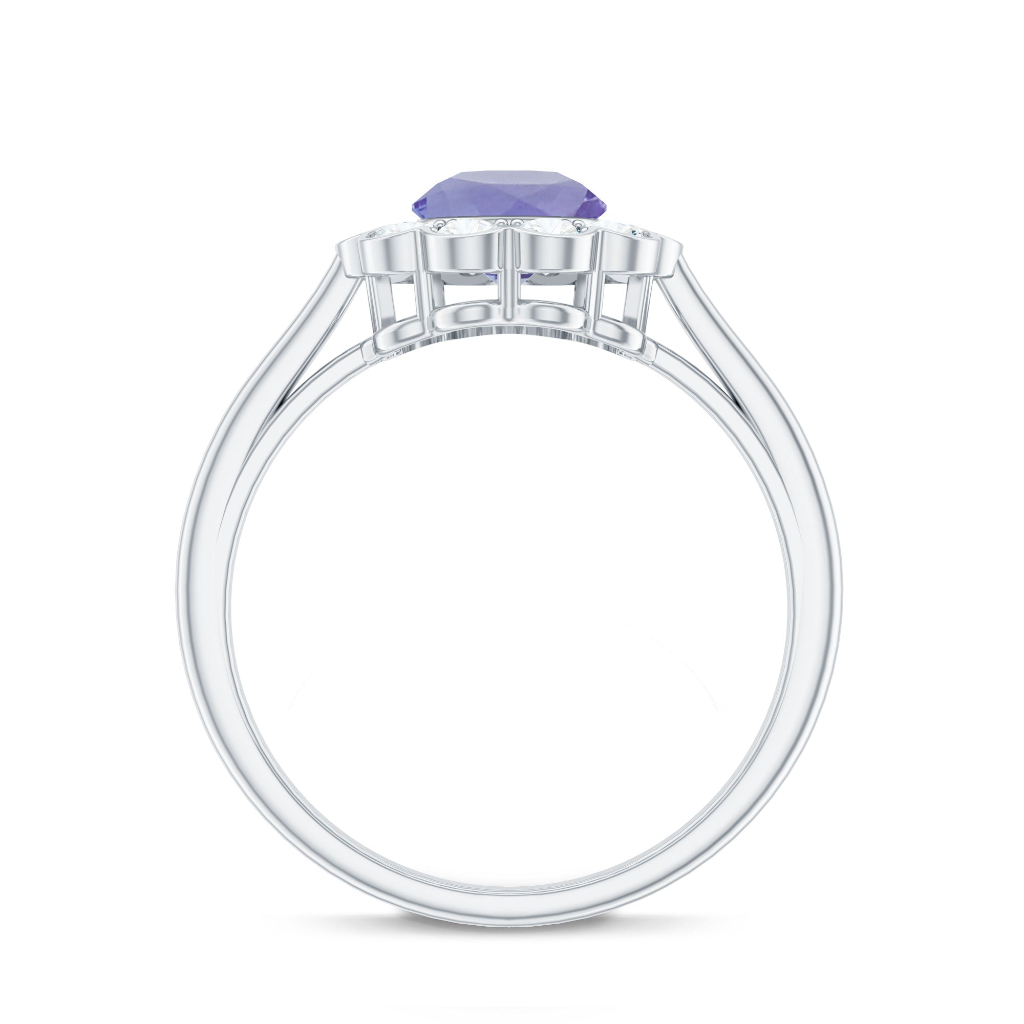 Natural Tanzanite Floral Engagement Ring with Diamond Halo