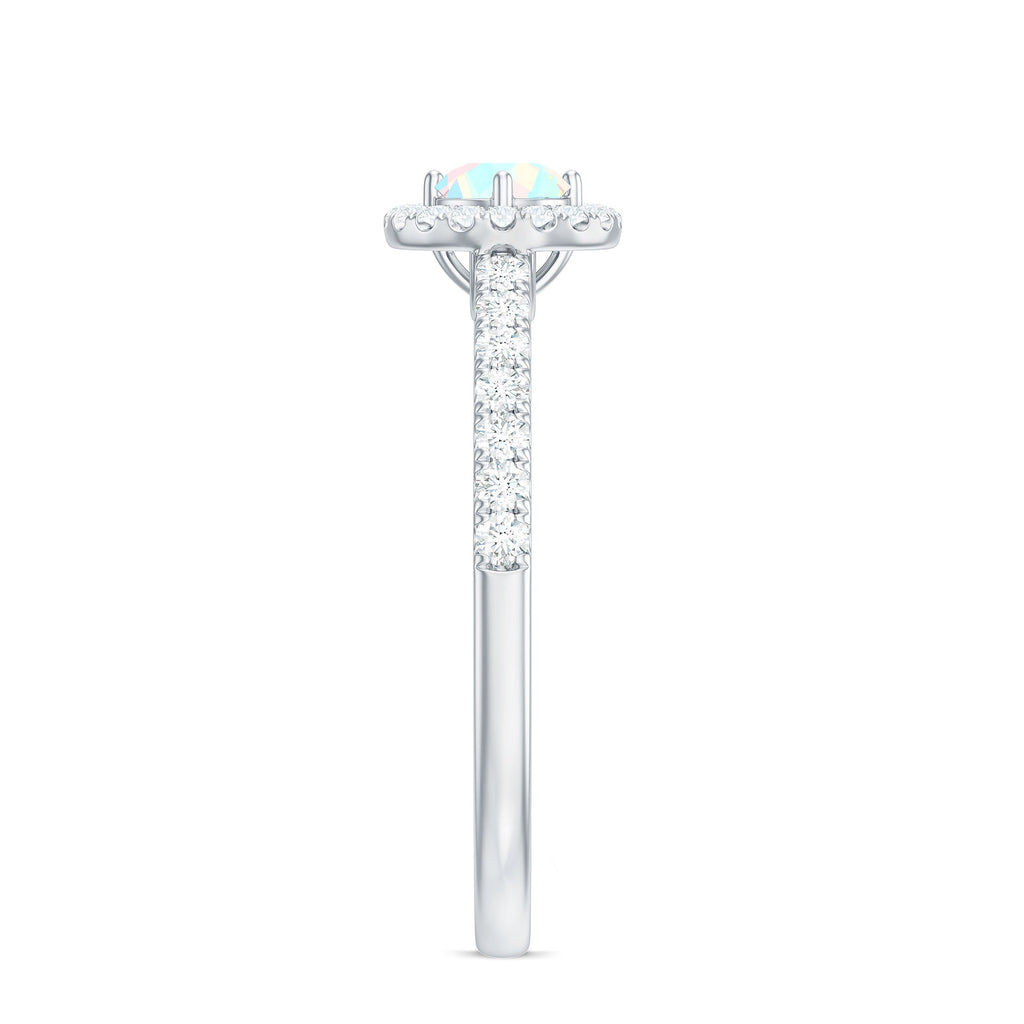 Natural Ethiopian Opal Diamond Engagement Ring with Halo