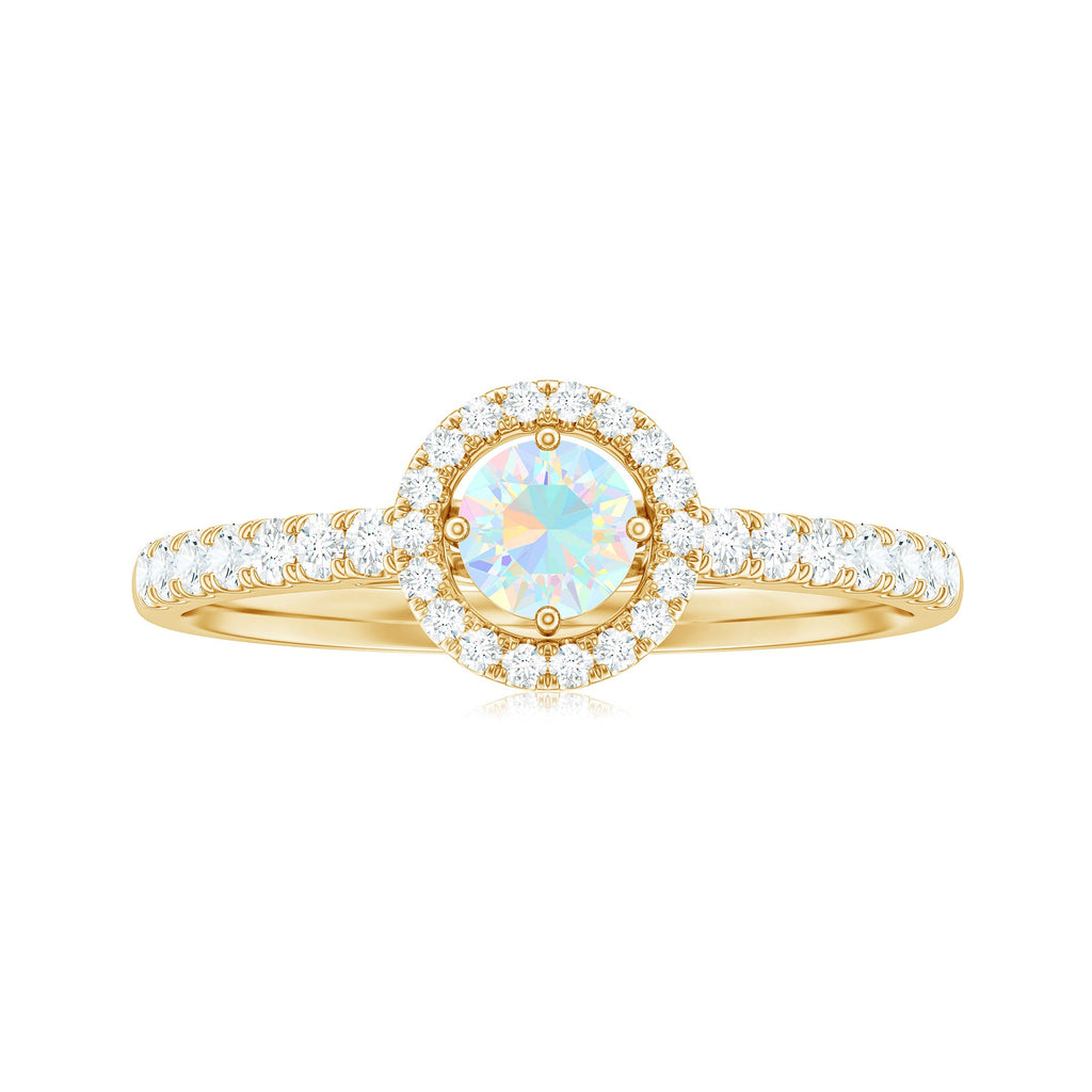 Natural Ethiopian Opal Diamond Engagement Ring with Halo