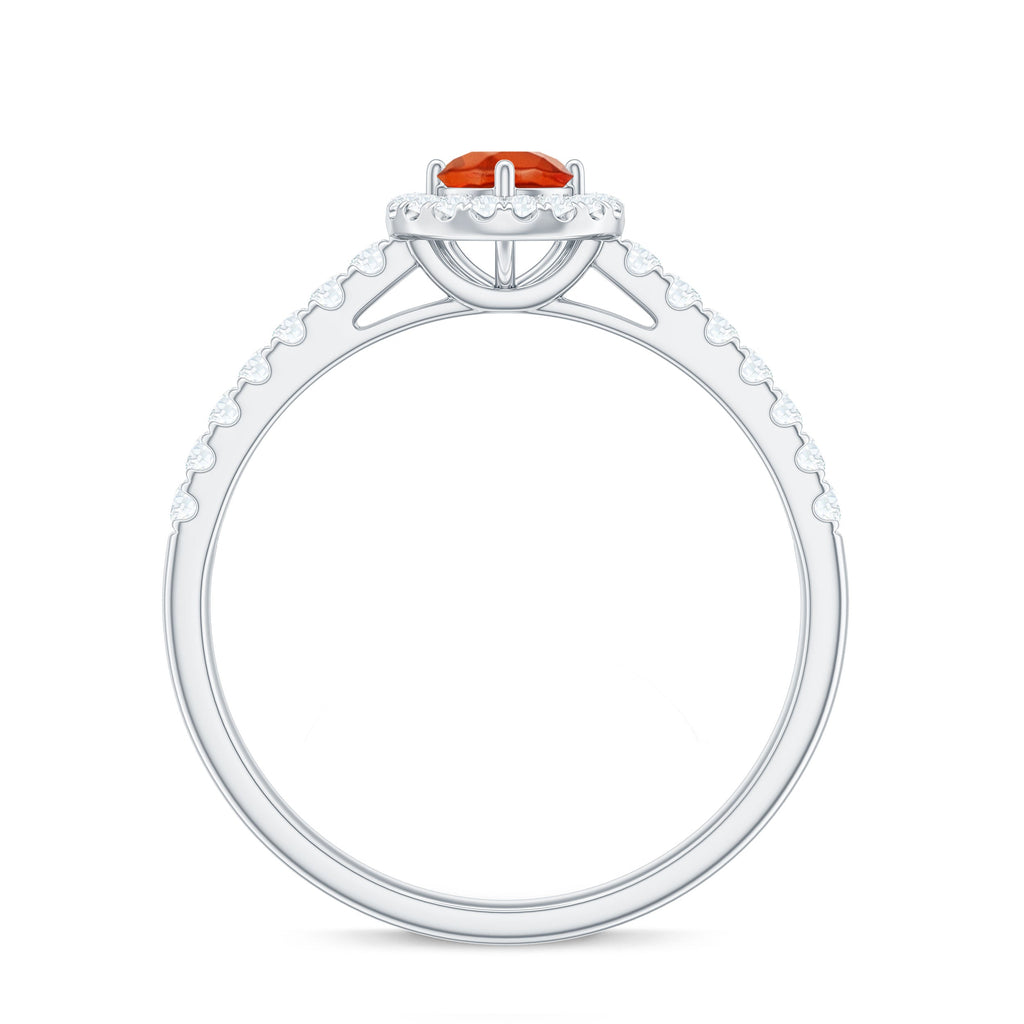 0.75 CT Fire Opal and Diamond Halo Engagement Ring