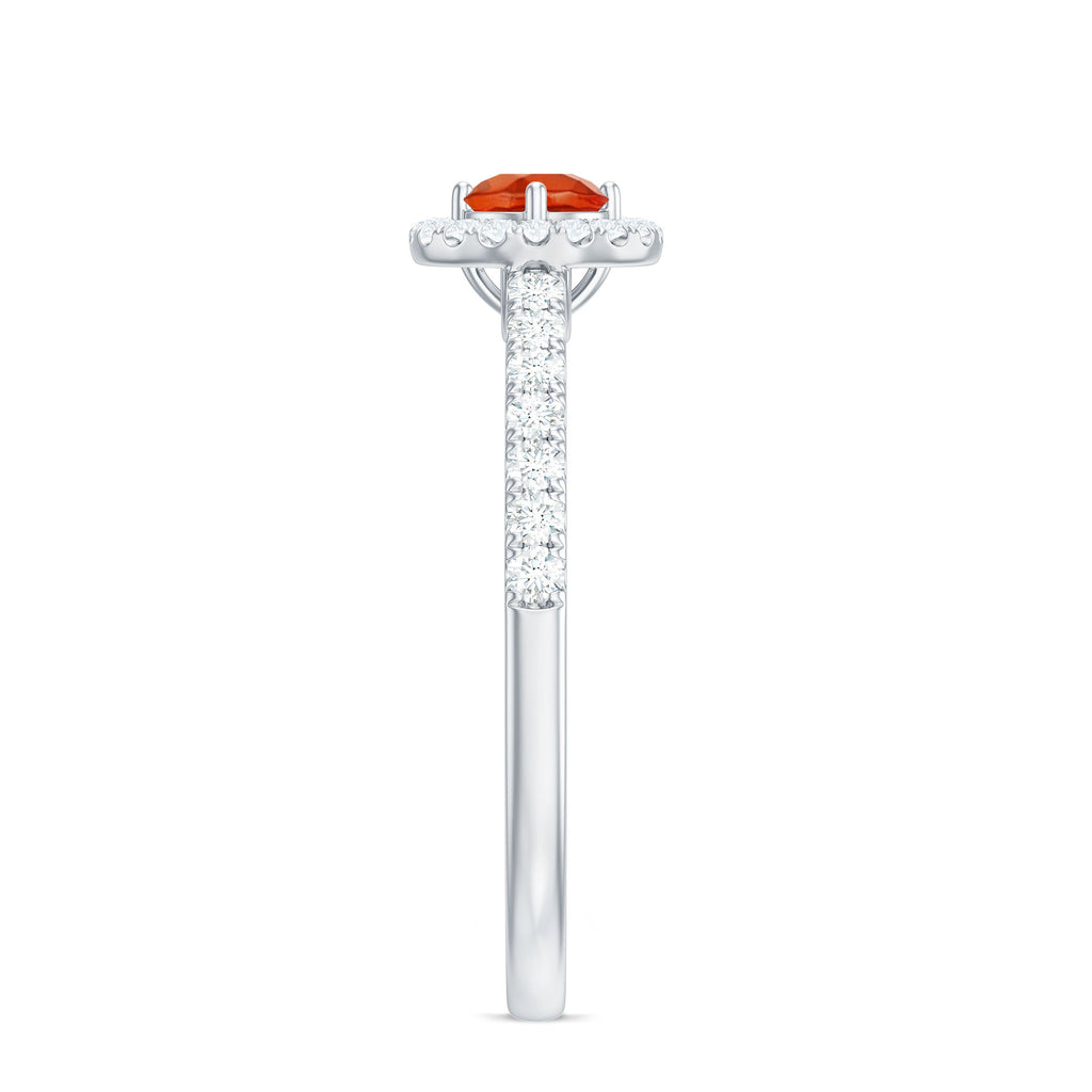 0.75 CT Fire Opal and Diamond Halo Engagement Ring