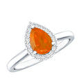 1 CT Teardrop Fire Opal Ring with Diamond Accent