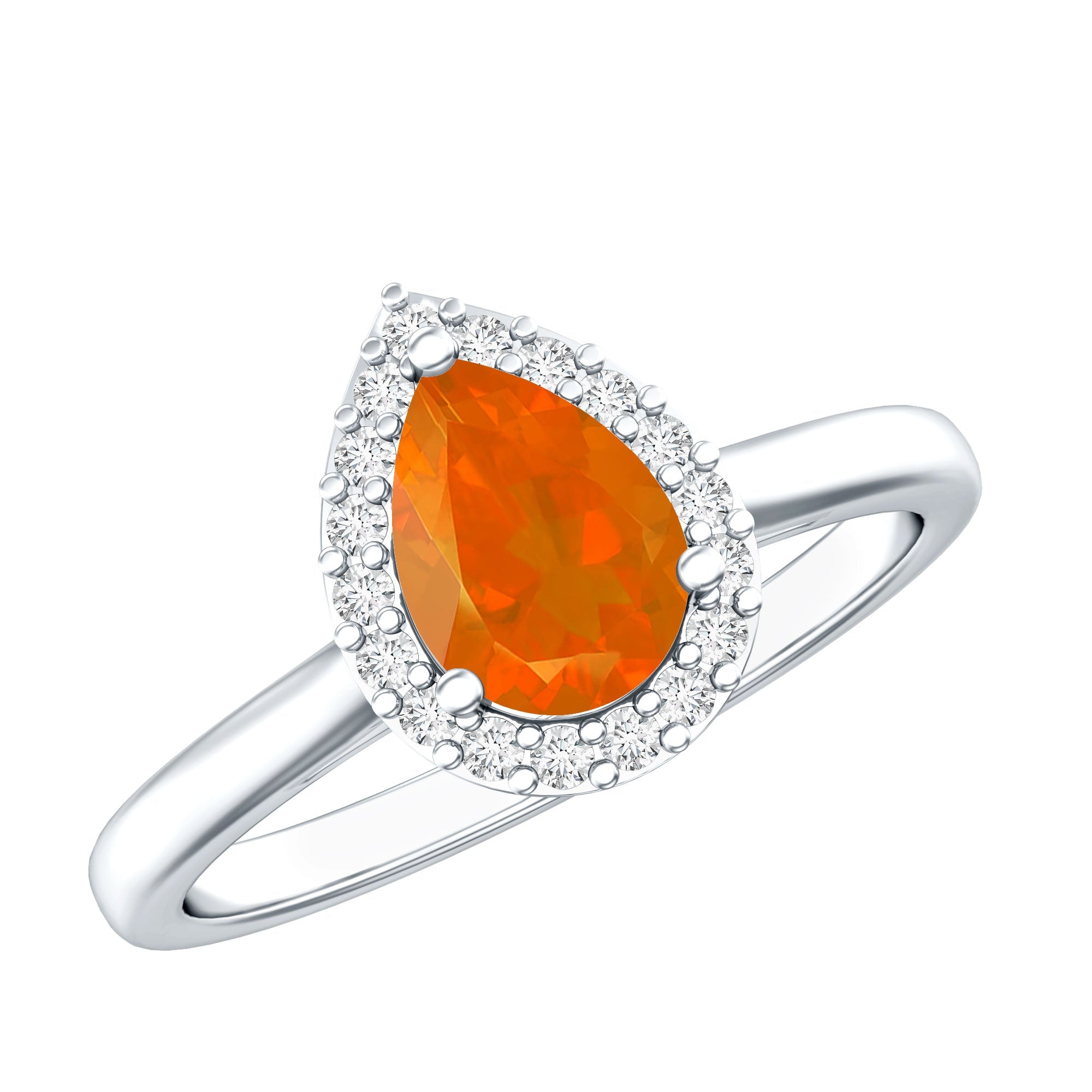 1 CT Teardrop Fire Opal Ring with Diamond Accent