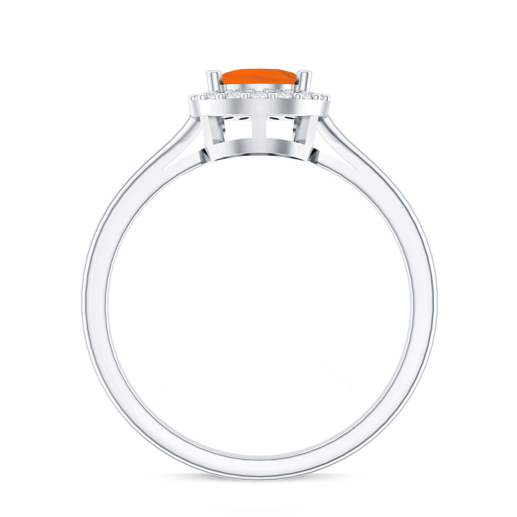 1 CT Teardrop Fire Opal Ring with Diamond Accent