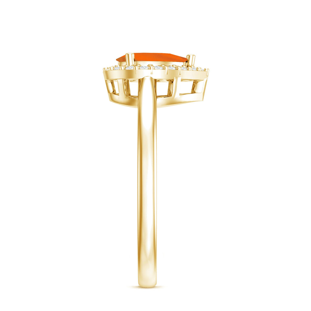 1 CT Teardrop Fire Opal Ring with Diamond Accent