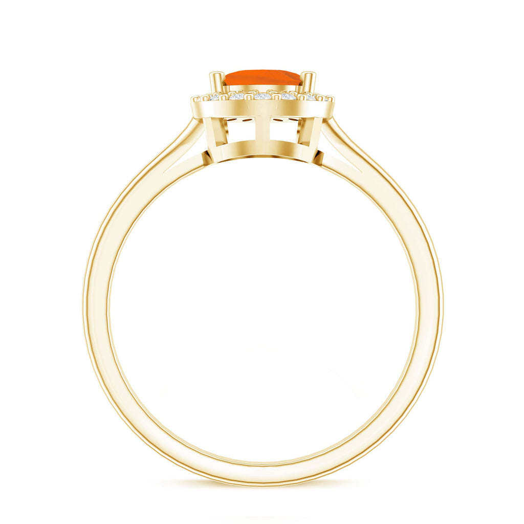 1 CT Teardrop Fire Opal Ring with Diamond Accent
