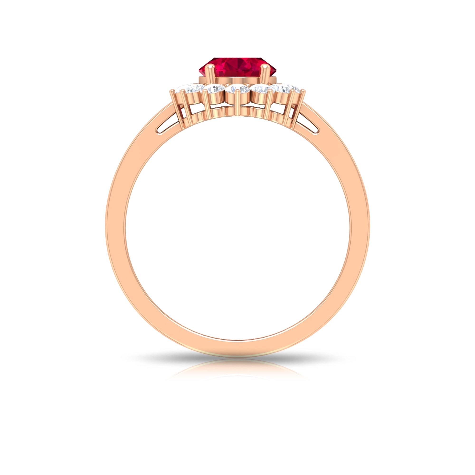 Natural 0.6 Carat Ruby Oval Engagement Ring with Diamond Halo
