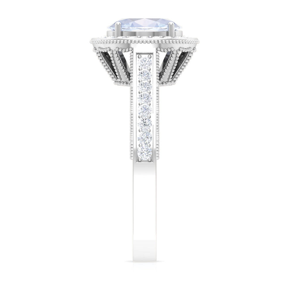 1.50 CT Moonstone and Diamond Engagement Ring with Milgrain Details