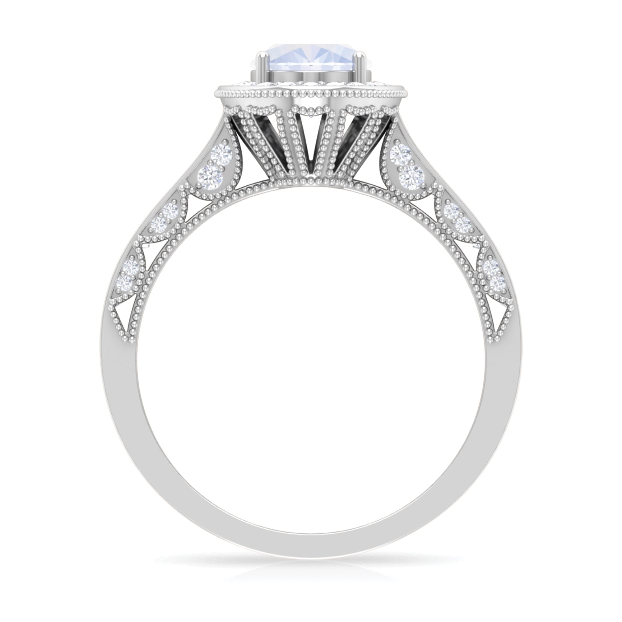 1.50 CT Moonstone and Diamond Engagement Ring with Milgrain Details