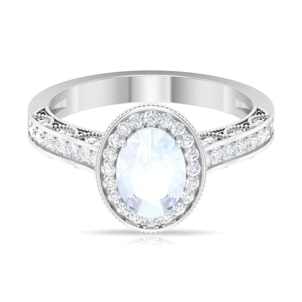 1.50 CT Moonstone and Diamond Engagement Ring with Milgrain Details
