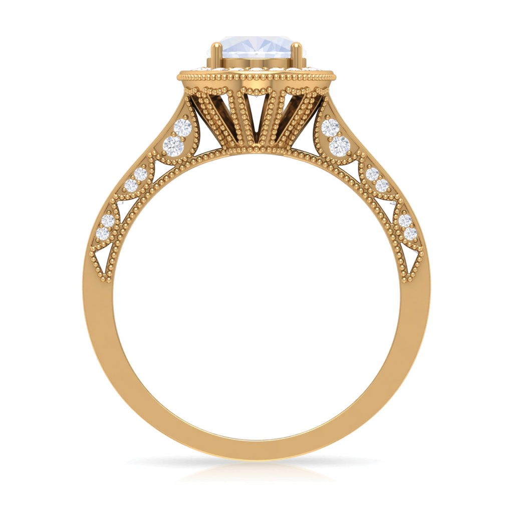 1.50 CT Moonstone and Diamond Engagement Ring with Milgrain Details