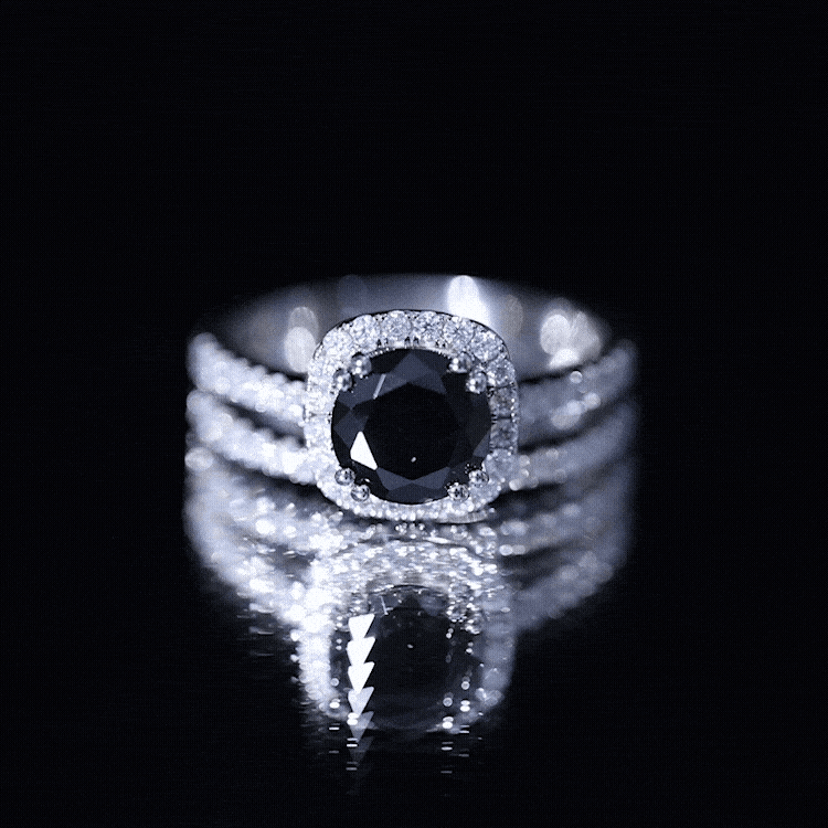 Certified 2 Carat Lab Grown Black Diamond Halo Engagement Ring with Wedding Band
