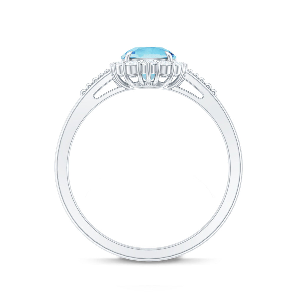 Natural 6MM Aquamarine Halo Engagement Ring with Diamond