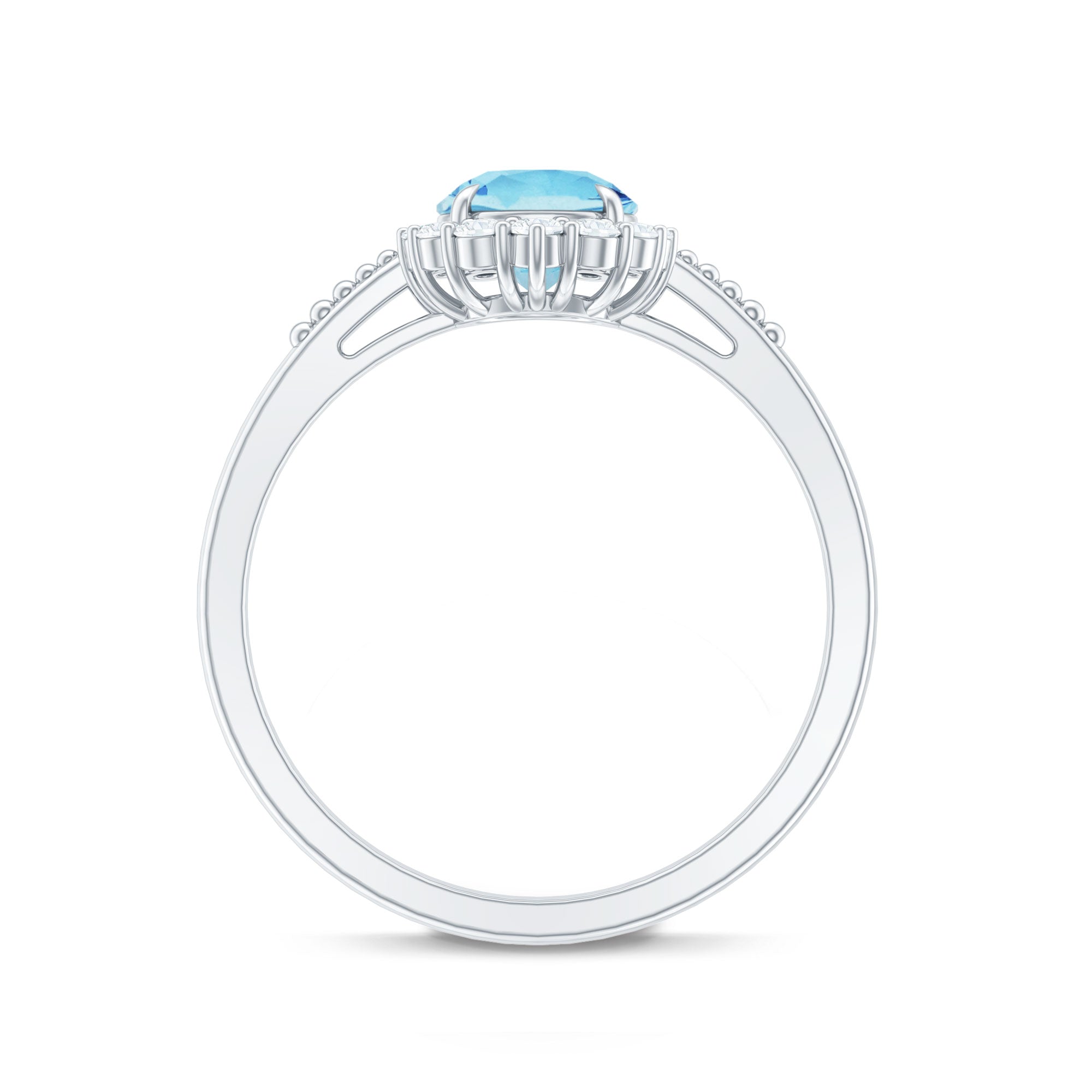 Natural 6MM Aquamarine Halo Engagement Ring with Diamond