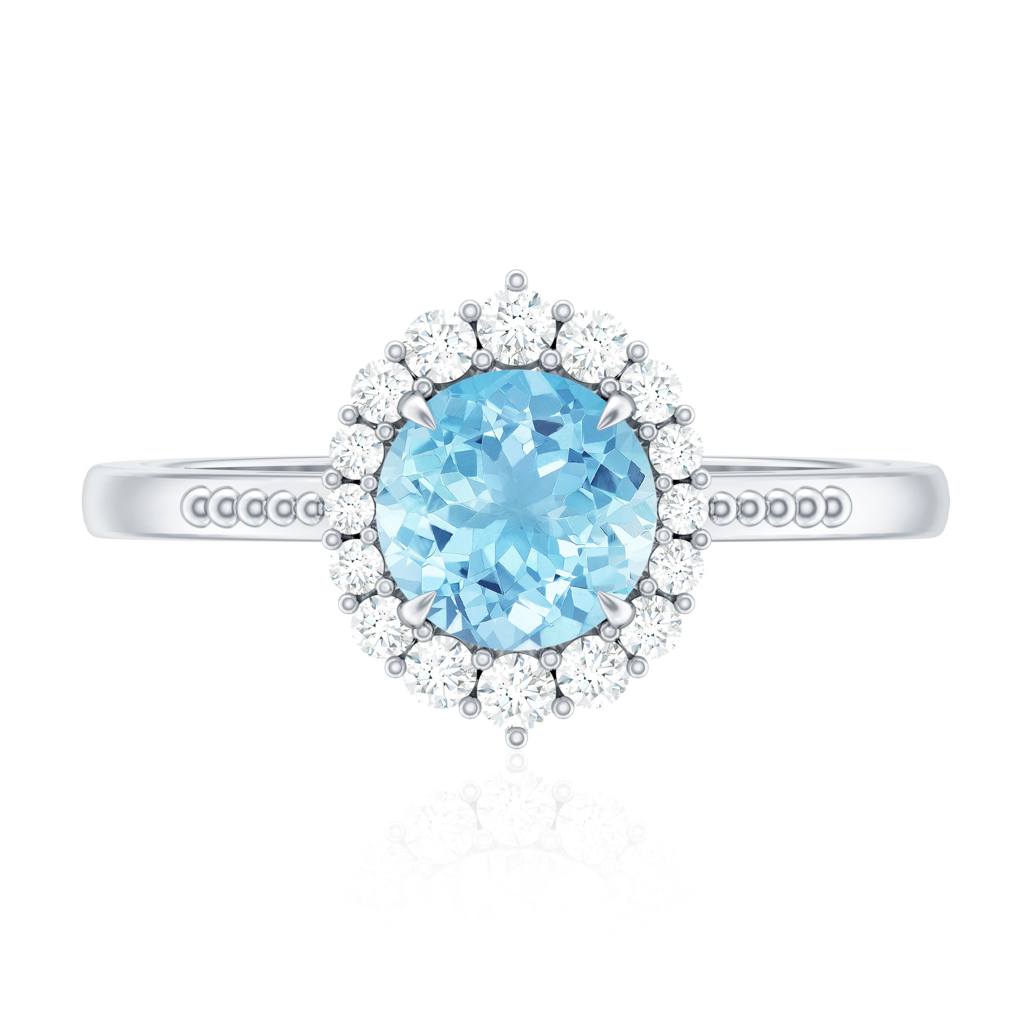 Natural 6MM Aquamarine Halo Engagement Ring with Diamond