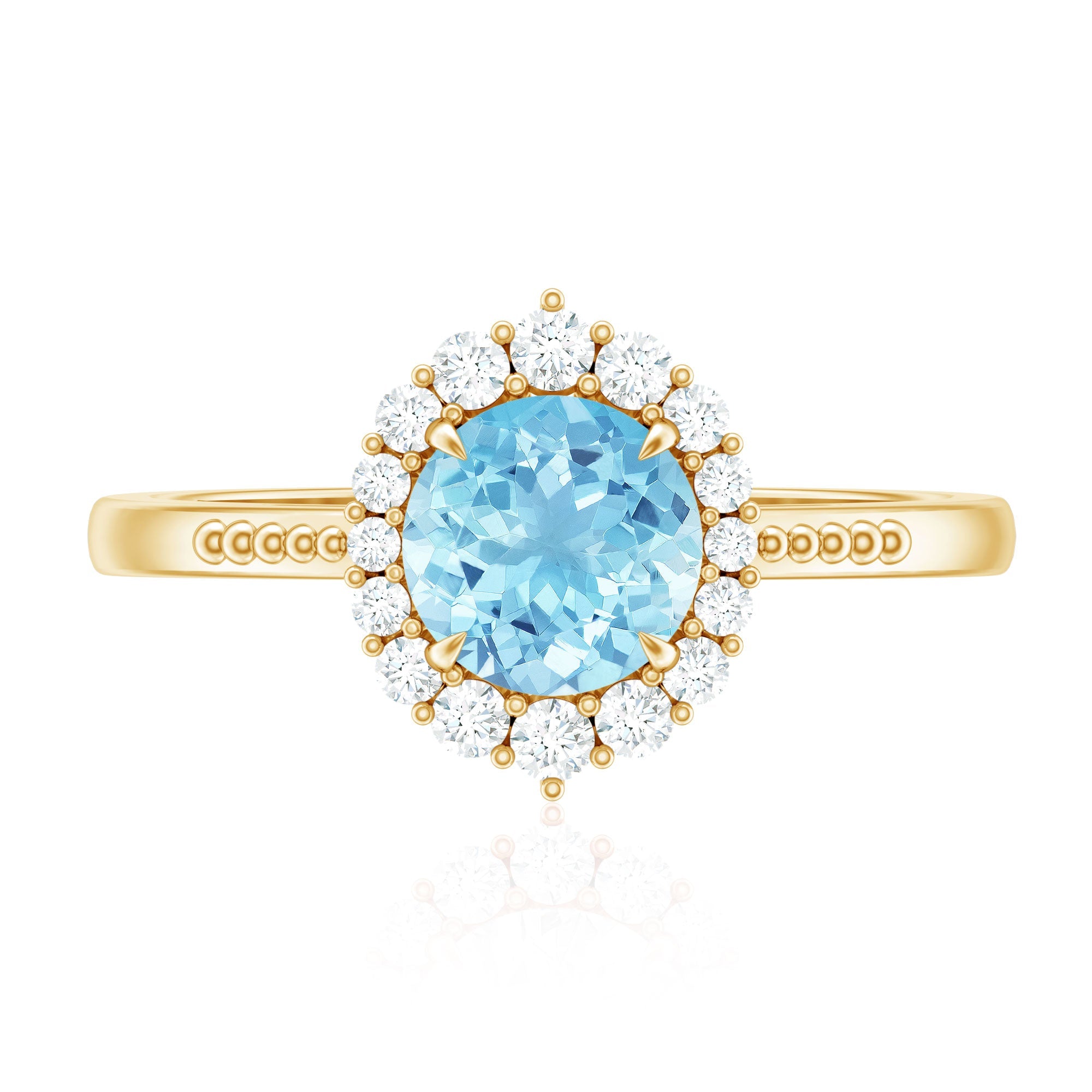 Natural 6MM Aquamarine Halo Engagement Ring with Diamond