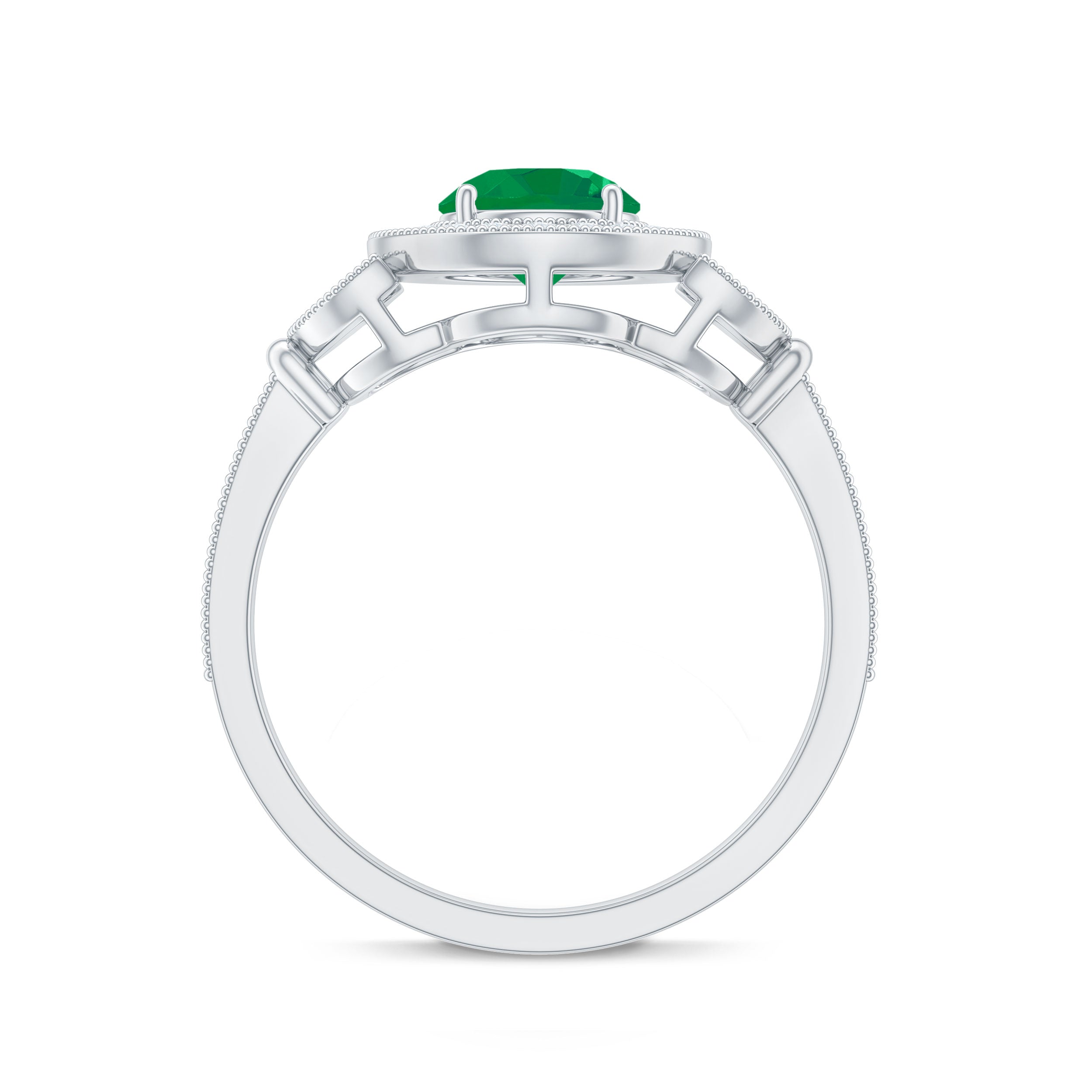Vintage Style Emerald Engagement Ring with Diamond Halo
