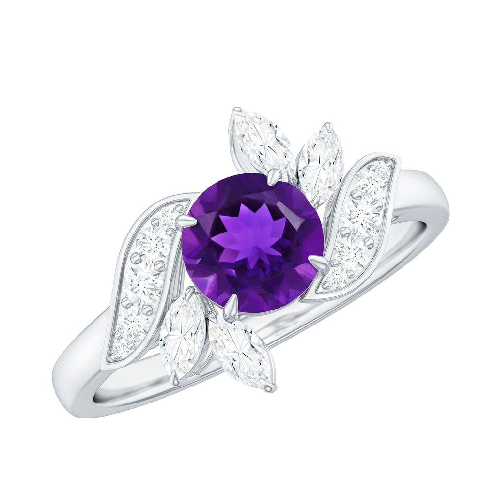 Nature Inspired 1 Carat Amethyst Engagement Ring with Diamond