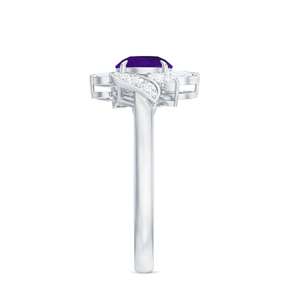 Nature Inspired 1 Carat Amethyst Engagement Ring with Diamond