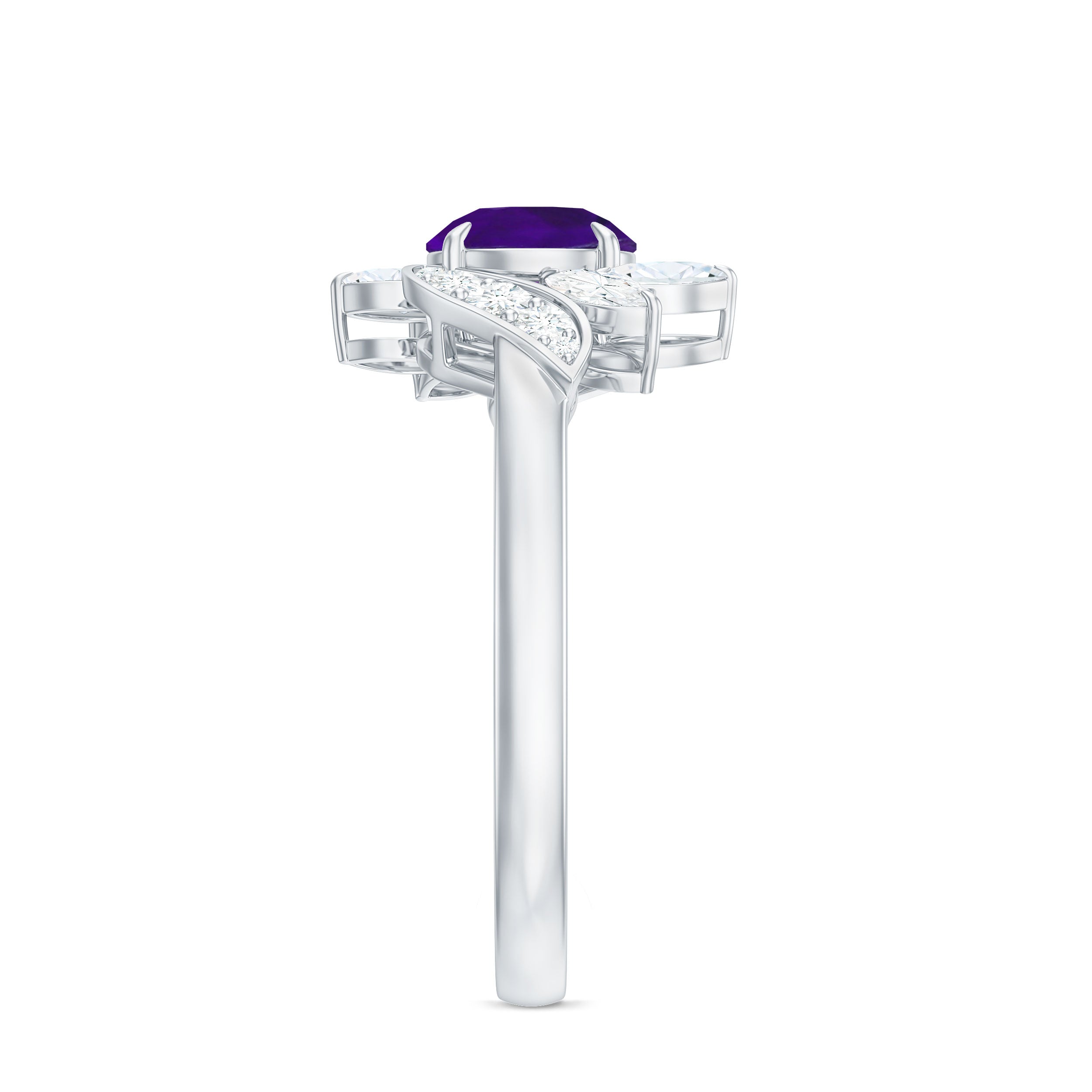 Nature Inspired 1 Carat Amethyst Engagement Ring with Diamond