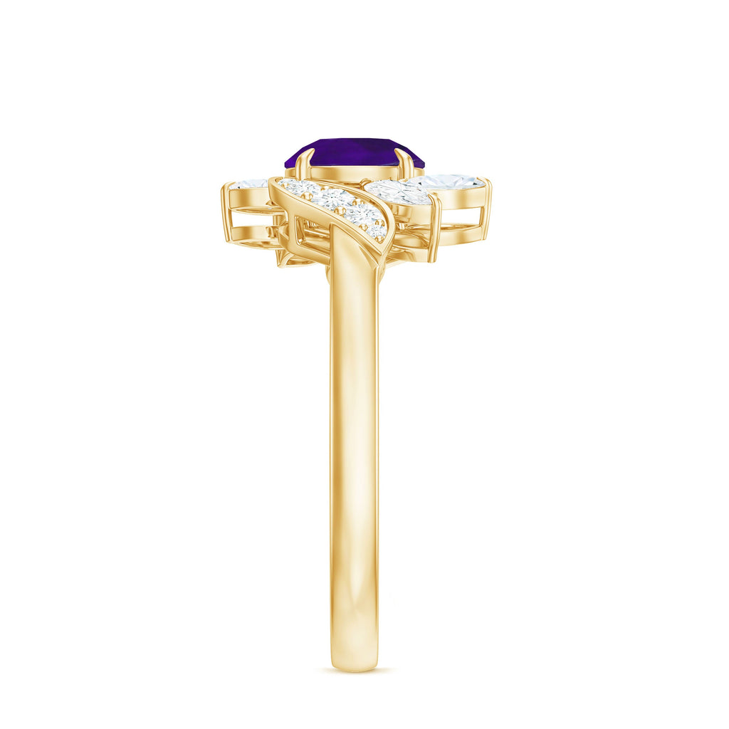Nature Inspired 1 Carat Amethyst Engagement Ring with Diamond
