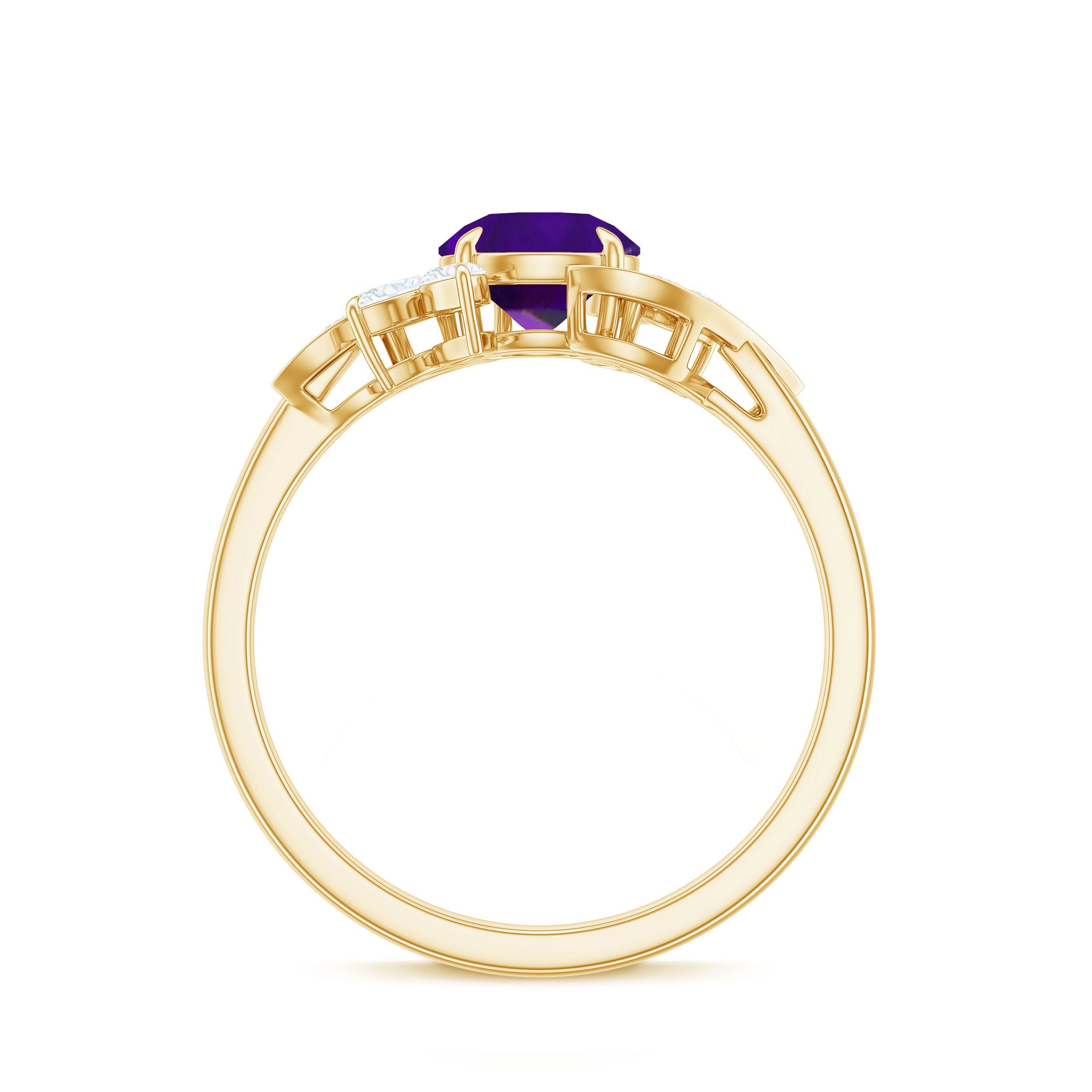 Nature Inspired 1 Carat Amethyst Engagement Ring with Diamond