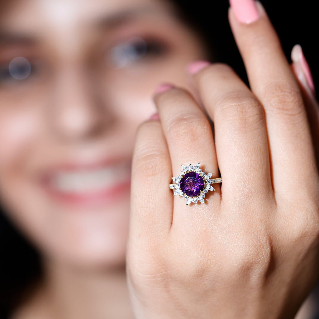 Natural 2 Carat Amethyst Statement Engagement Ring with Moissanite Halo