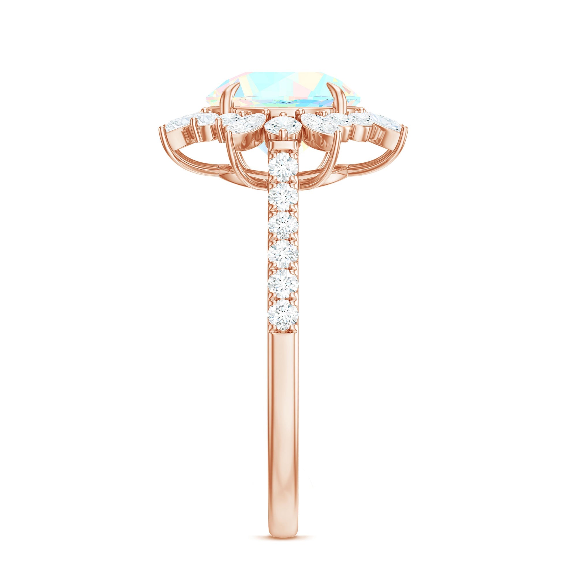 Natural 8mm Ethiopian Opal Halo Engagement Ring with Side Stones
