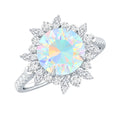 Natural 8mm Ethiopian Opal Halo Engagement Ring with Side Stones