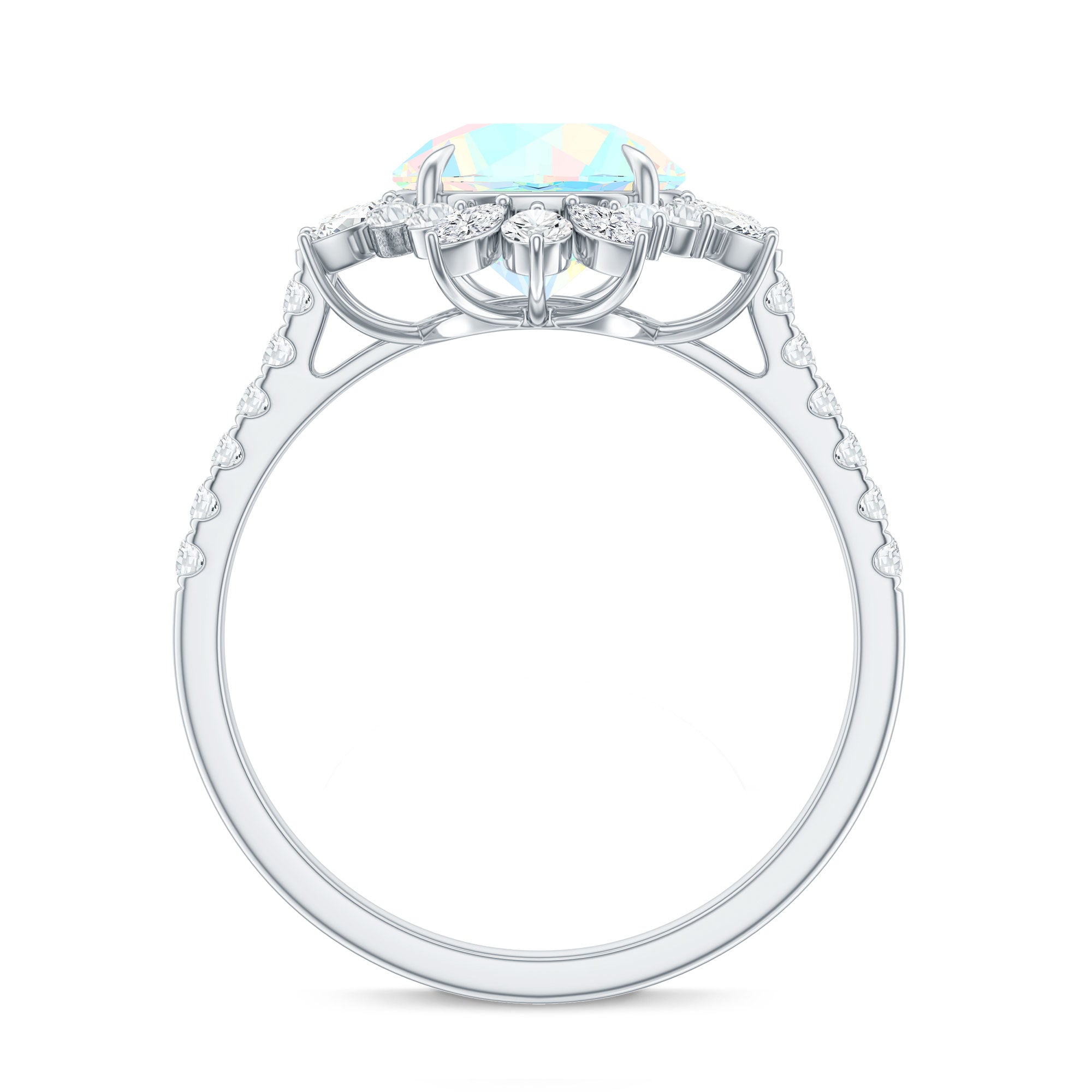 Natural 8mm Ethiopian Opal Halo Engagement Ring with Side Stones