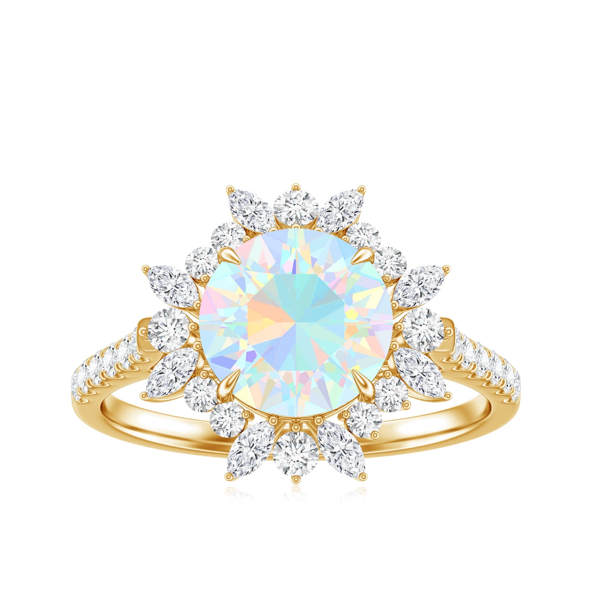 Natural 8mm Ethiopian Opal Halo Engagement Ring with Side Stones